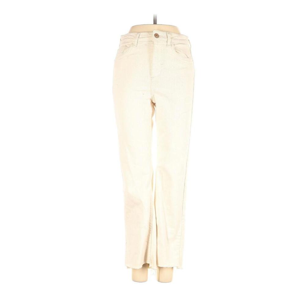 Zara Ivory Cropped Straight / Kick Flare Jeans | Size 2 | Soft + Stretchy